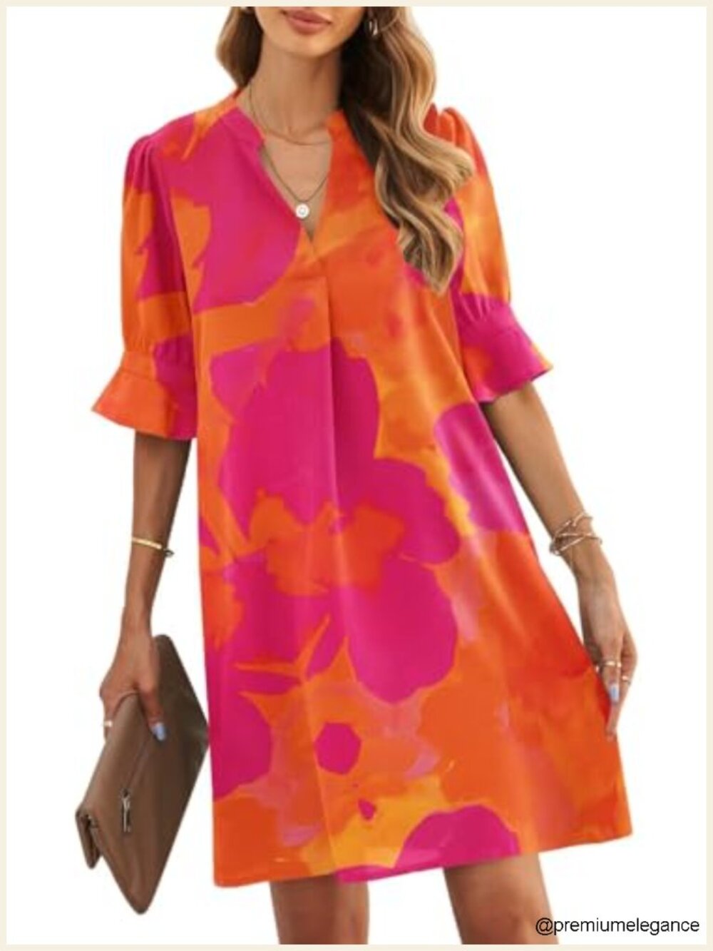 V-Neck Ruffle Sleeve Shift Dress Maternity Casual Knee Length